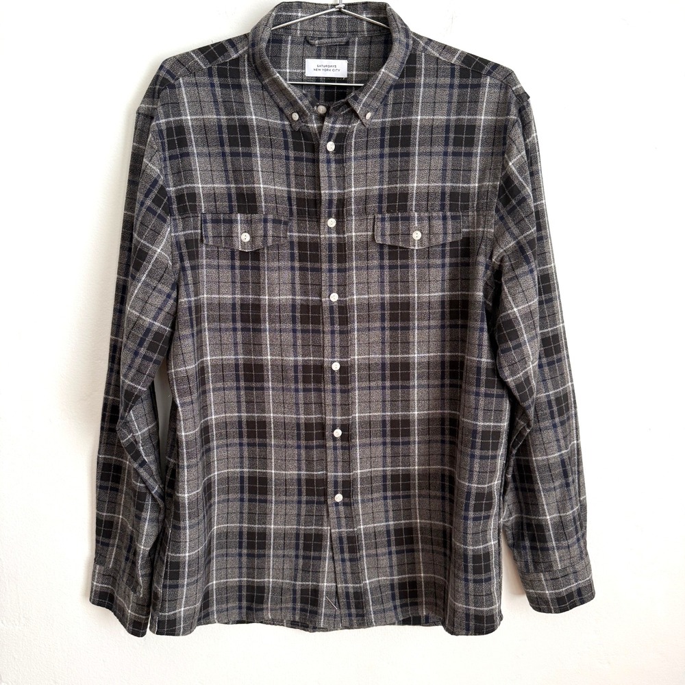 Saturdays New York City Men's Gray Plaid Button-Down Shirt